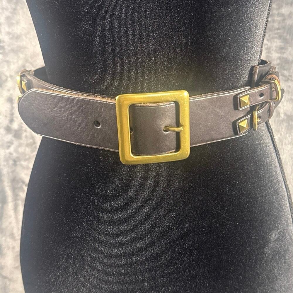 Designer x Lauren Ralph Lauren Dual Strap  Leather Stud Belt Chocolate Small